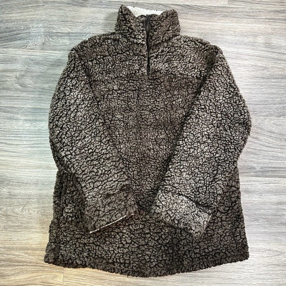 Fantastic Fawn Sherpa Fleece Mock Collar 1/4 Zip Jacket Size L - Picture 1 of 8